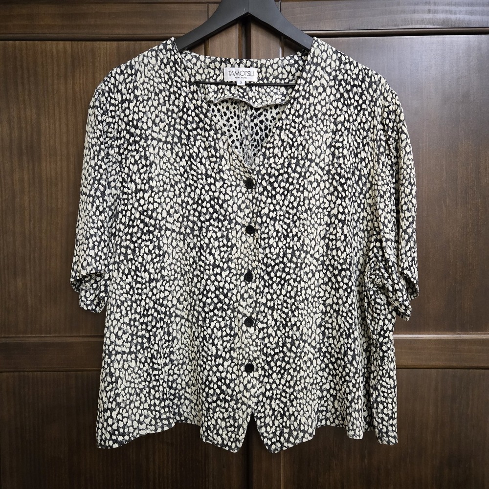 Vtg Tamotsu Top Abstract Animal Print Quiet Luxury Minimalist Monochrome Chic‎ L